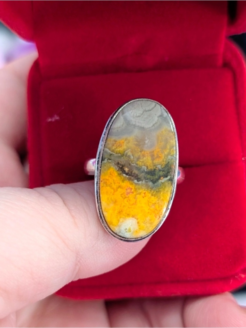 Vintage Artisan Handmade 925 Silver Bumblebee🐝 🐝 Jasper Ring 💍 8.75